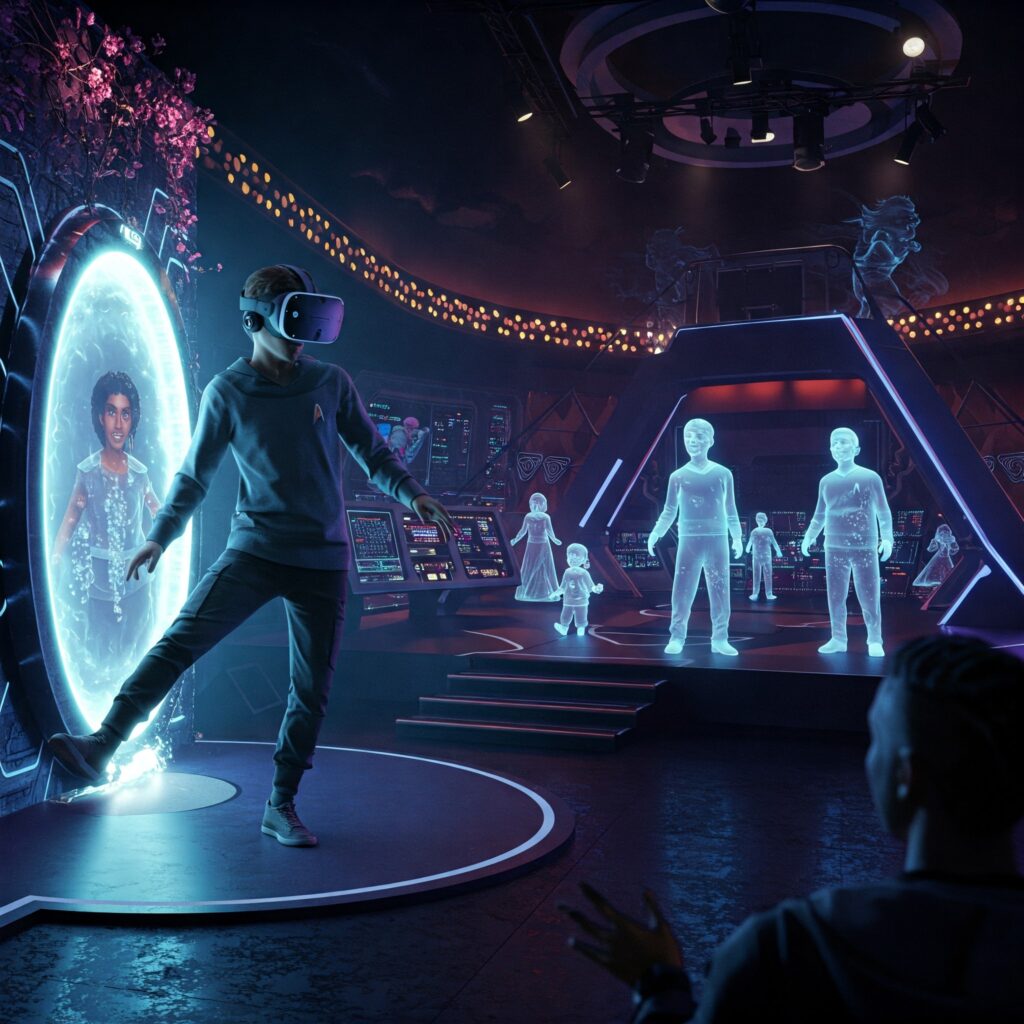 AI-driven storytelling meets VR as a user enters an interactive holographic story world.