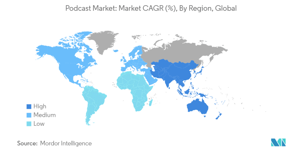 Map showing podcast growth worldwide
