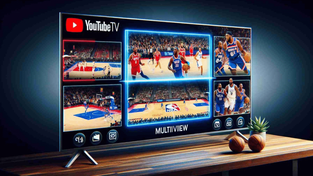 YouTube TV multiview expansion on a smart TV.