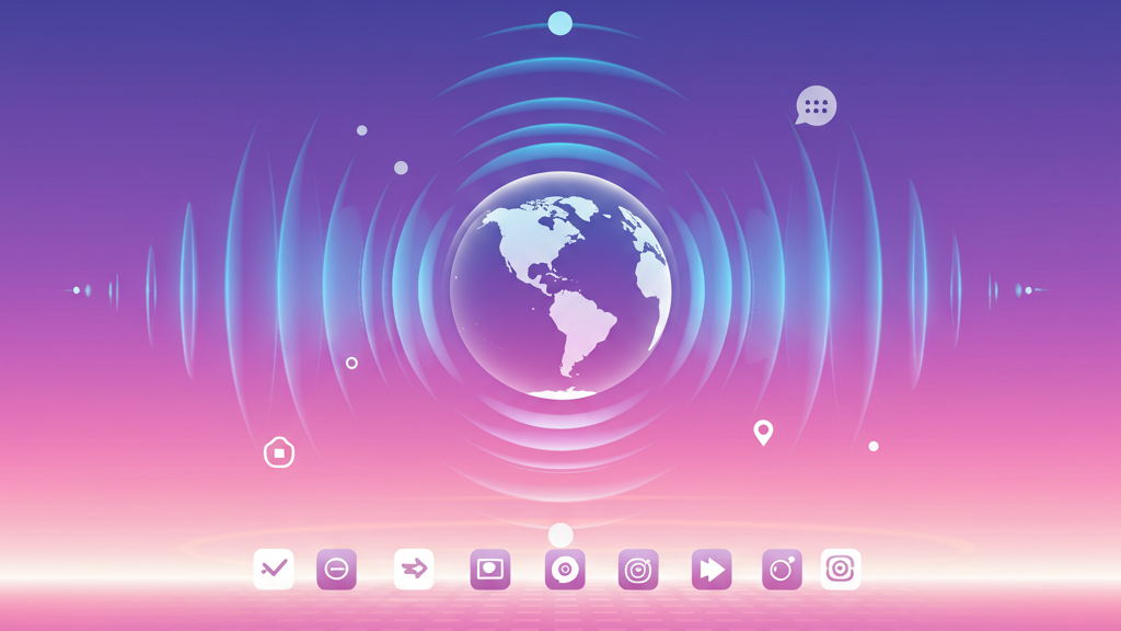 Podcast logo summarizing podcasting trends 2025 with global and interactive elements.