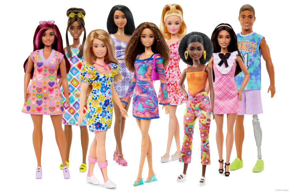 AI Barbie dolls with modern tech accessories.